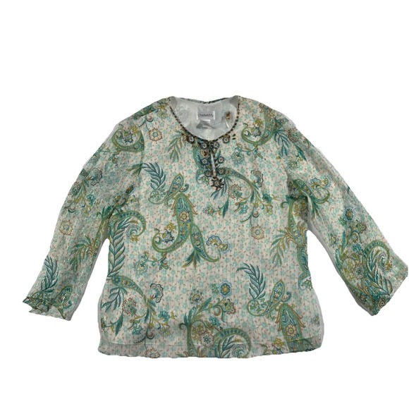 Chadwicks Top Womens 16 Silk Blend Paisley Floral Beaded Embellished Boho Fairy - Picture 4 of 10